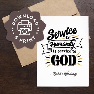 El servicio a la humanidad es servicio a Dios Tarjeta de felicitación imprimible / Descarga instantánea en PDF / Cita bahá'í escrita a mano / Tarjeta de notas Ayyam-i-ha