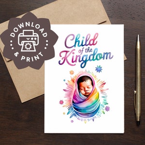 Tarjeta de Baby Shower imprimible / Reino del niño recién nacido Descarga instantánea en PDF / Cita bahá'í en acuarela Primeras palabras Regalo de oración