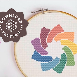 Motif de point de croix étoile arc-en-ciel à 9 branches / Téléchargement numérique instantané au format PDF / Cadeau bahá'í Ayyam-i-ha / Broderie DIY / Art mural bahá'í