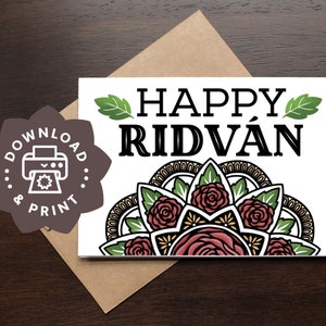 Tarjeta de felicitación imprimible de Ridván / Descarga digital instantánea en formato PDF / Festival de la rosa bahá'í / Cita bahá'í escrita a mano / Mandala de arte bahá'í