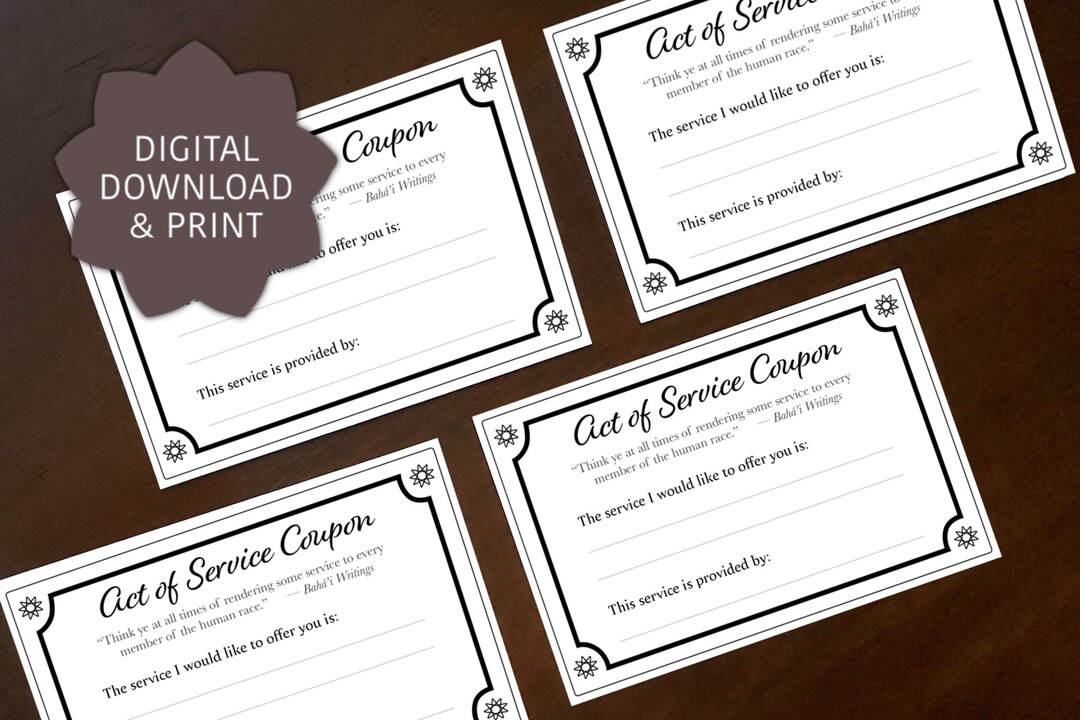 Act of Service Printable Coupons / Instant Download PDF / Meaningful ...