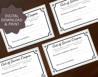 Act of Service Printable Coupons / Instant Download PDF / Meaningful Ayyam-i-ha Gift