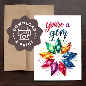 Tarjeta de felicitación imprimible "Eres una joya" / Descarga instantánea en PDF / Arte de acuarela escrito a mano / Regalo de aliento bahá'í con estrella de 9 puntas