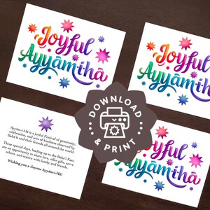 Tarjetas planas de Ayyám-i-Há para imprimir / Descarga instantánea en PDF / Recuerdos de fiesta con acuarela Saludo alegre bahá'í / Etiquetas de regalo de Ayyám-i-Há / Colorear