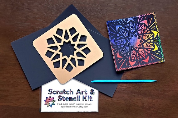 NEW Scratch Art Kit With Mandala Star Stencil / Craft Art Gift for Kids  Party / Ayyam-i-ha 9 Pointed Star / Childrens Class Art Project 