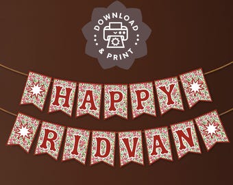 Pancarta imprimible para el Festival de Ridván / Decoración de celebración con estrella de 9 puntas / Descarga digital en PDF / Adorno para pastel bahá'í / Guirnalda para tienda de jardín de Ridván