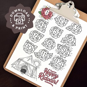 Druckbarer Ridván Advents-Tracker - Bahai Kids Rose Countdown Malseite Aktivität / Download PDF Druckkalender Erklärung von Bahá'u'lláh