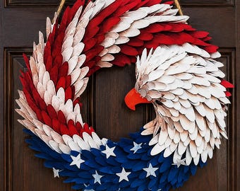 American Flag Eagle Wreath, Patriotic USA Pride Door Hanger, Veteran Independence Day Decor