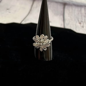 Sterling Silver CZ Flower Ring, Size 9