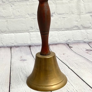 Vintage Brass & Wood School Teacher Church Dinner Bell - 7.25” Tall