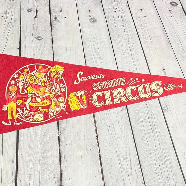 Vintage Shrine Circus Pennant Travel Souvenir Flag - Clowns & Animals