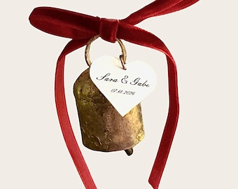 Personalized Wedding Bell Favor, Custom Wedding Bell with Name Tag, Wedding Guest Favor, Reception Bell, Velvet Bow Keepsake