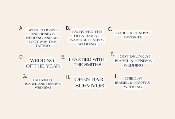 Custom Wedding Temporary Tattoos l Personalized Wedding Tattoos l Wedding Tattoo Station l Funny Wedding Flash Tattoos