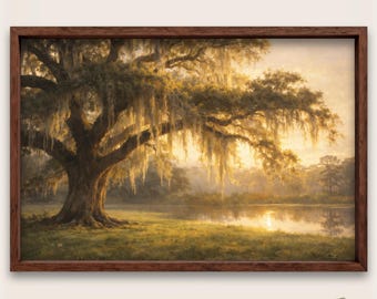 Southern Live Oak Wall Art | Large Neutral Landscape Print | Louisiana Home Decor
