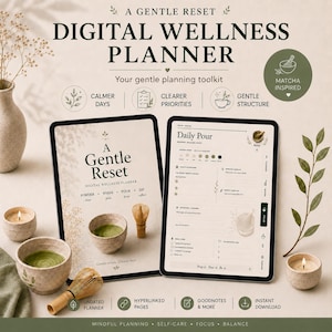 Planificador de bienestar digital para el agobio, planificador de autocuidado GoodNotes, diario de salud mental, planificador para iPad, estética matcha