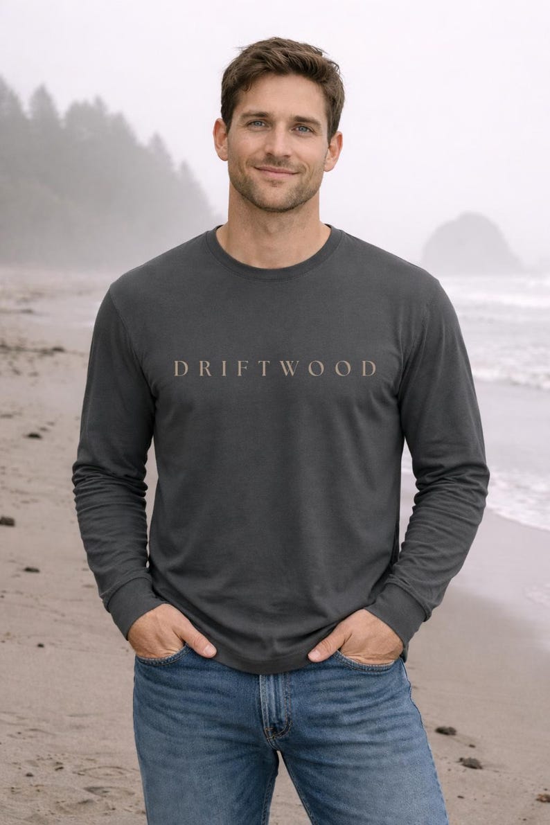 Driftwood Long Sleeve Shirt- Minimal Coastal Graphic Tee- Comfort Colors 6014- Pacific Northwest Shirt,-PNW Aesthetic Long Sleeve image 2