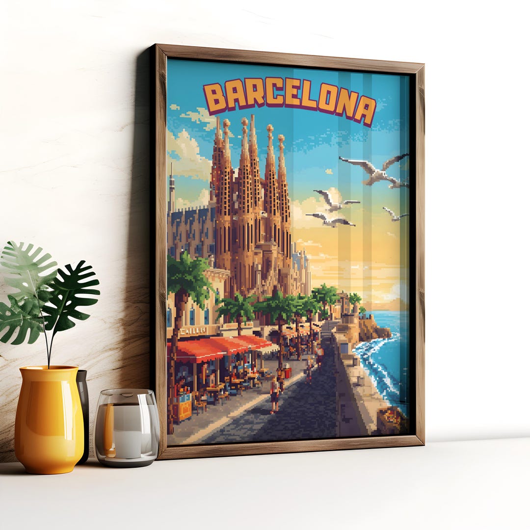 Barcelona 8-bit Poster | Spain Coastal Pixel Art Travel Wall Art, Gift ...