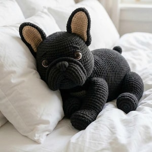 Realistisk Tjock Fransk Bulldogg Amigurumi Mönster Bulldogg -MÖNSTER: Virkmönster för Fransk Bulldogg - pdf virkmönster