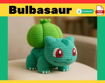Schema all'uncinetto per Bulbasaur Amigurumi in PDF / Peluche Pokemon all'uncinetto facile / Adatto ai principianti / Grazioso giocattolo anime all'uncinetto