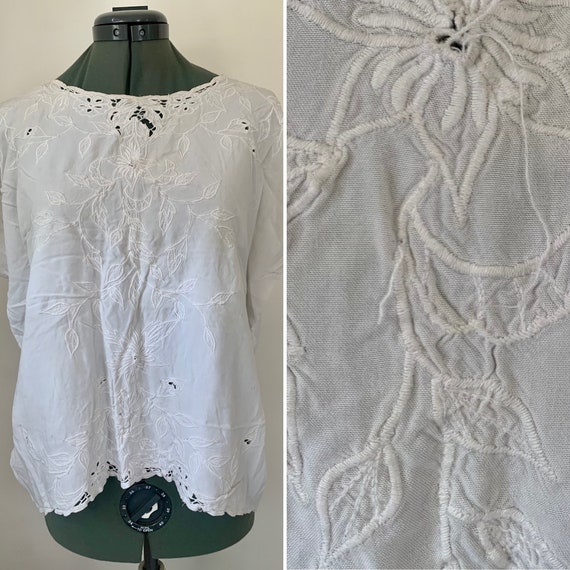 White Floral Embroidery Shirt - image 1