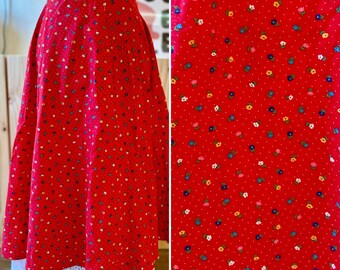 70年代風の赤いAラインフラワー＆ドットスカート