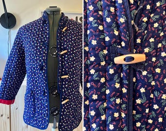 パッド入りネイビーブルーの花柄ガーデニングジャケット