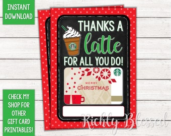 INSTANT DOWNLOAD Starbucks Gift Card Christmas Card Holder Gift Card Printable Teacher Friend Coach Gift Starbucks Christmas DIY Printable