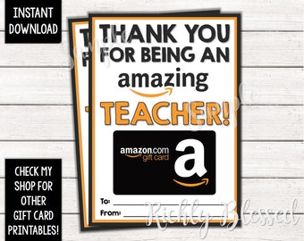 DIRECT DOWNLOAD Amazon-cadeaubon leraar waardering cadeau leraar bedankt einde van het jaar leraar cadeau 5 x 7 cadeaubon DIY afdrukbaar