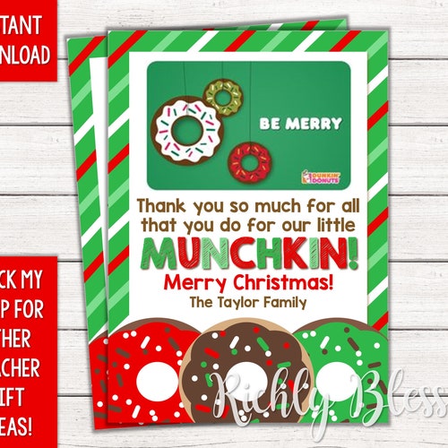 Teacher Appreciation Gift Dunkin Donuts PRINTABLE Gift Card - Etsy