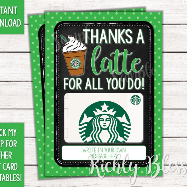 INSTANT DOWNLOAD Starbucks Gift Card Teacher Appreciation Gift, Teacher Thank You End of the Year Teacher Gift 5x7 Gift Card DIY Printable