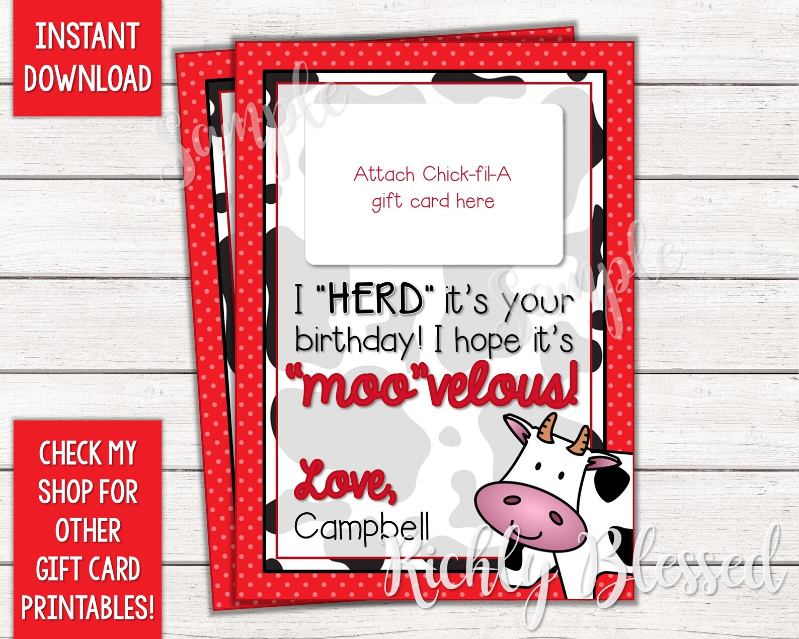 INSTANT DOWNLOAD Chick-fil-A Gift Card Birthday Card Holder | Etsy