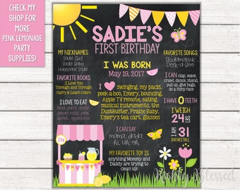 Pink Lemonade Chalkboard Poster, First Birthday, Second Birthday, Milestone Chalkboard, Photo Prop, Pink Lemonade Party, You Are My Sunshine