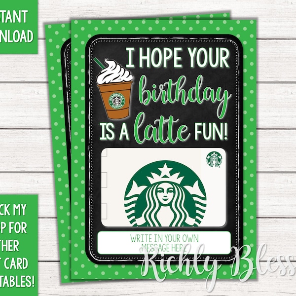 INSTANT DOWNLOAD Starbucks Gift Card Birthday Card Holder, Gift Card Printable, Teacher Birthday, Starbucks Birthday Card 5x7 DIY Printable