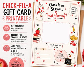 Teacher Gift Card Holder Printable | Back to School Teacher Gift | 5x7 Instant Download | First Day of School Teacher Appreciation