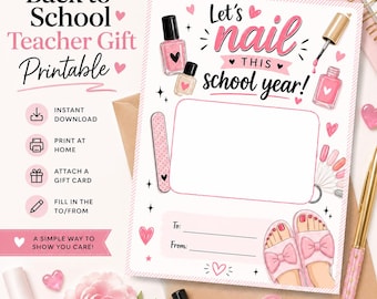 Back to School Teacher Nail Salon Gift Card Holder Printable | Teacher Appreciation Gift | 5x7 Instant Download