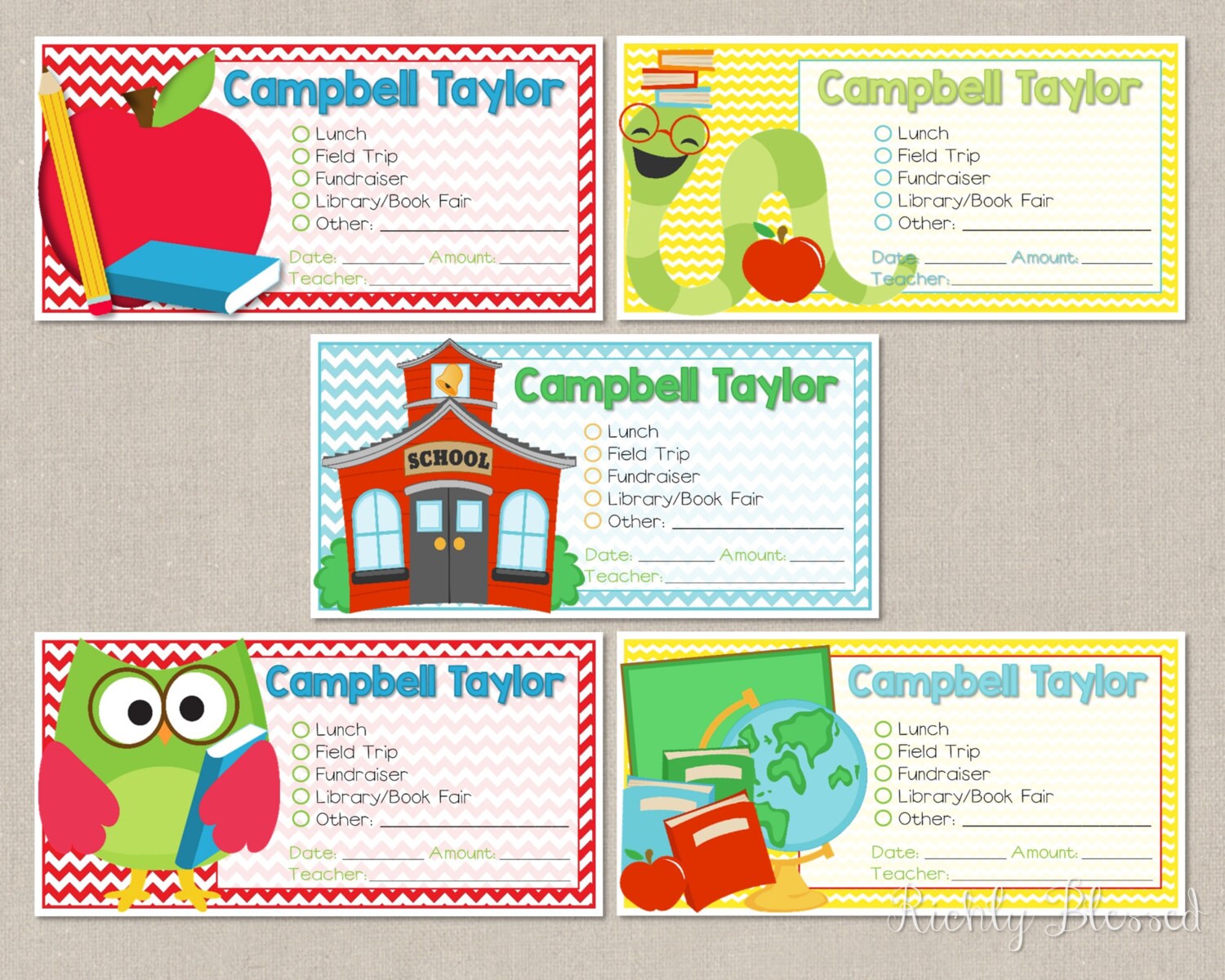 Personalized School Money Printable Stickers School Labels Etsy Personalized School Money Printable Stickers School Labels Etsy