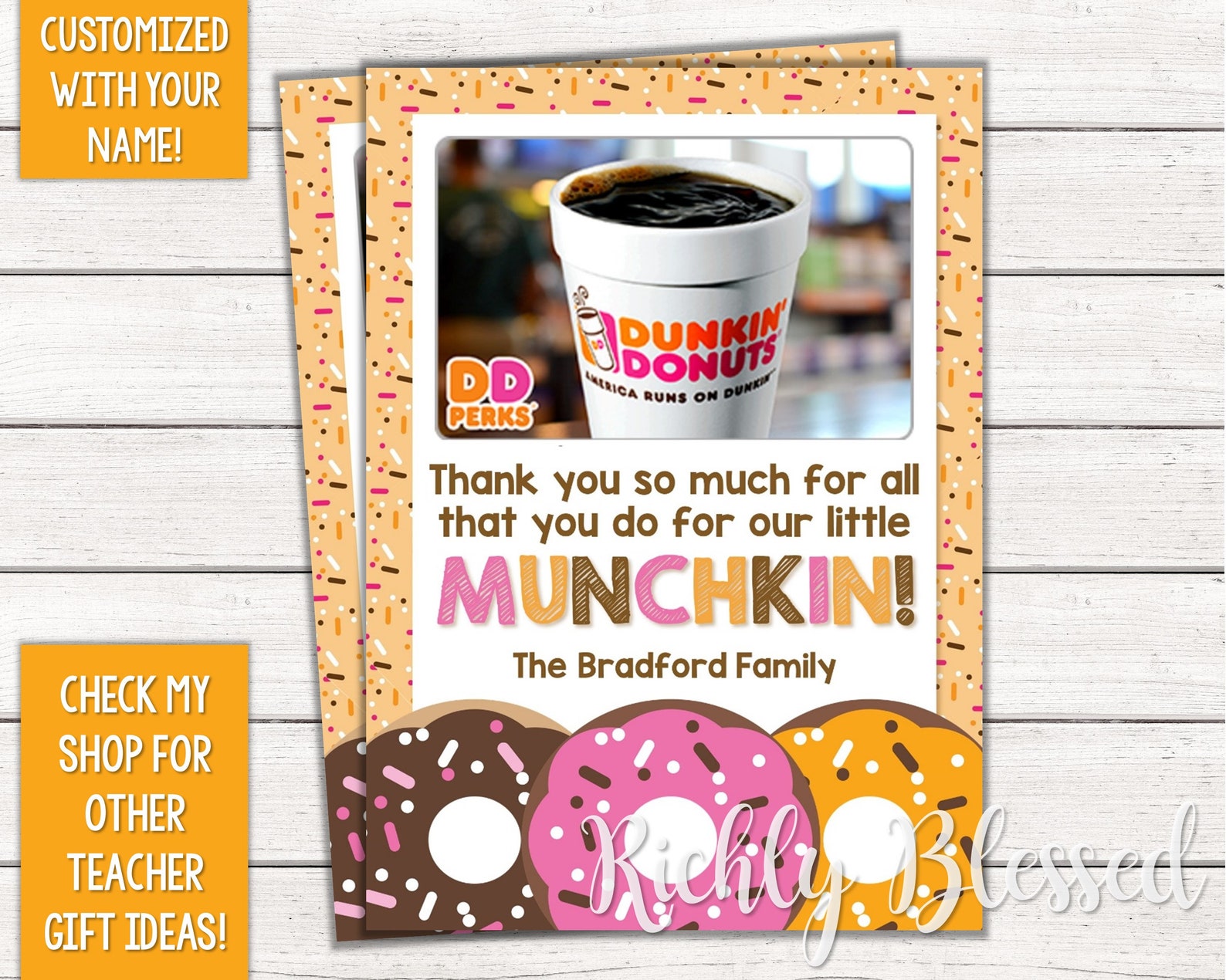 Dunkin Donuts Inspired Teacher Appreciation Gift Teacher Thank Etsy