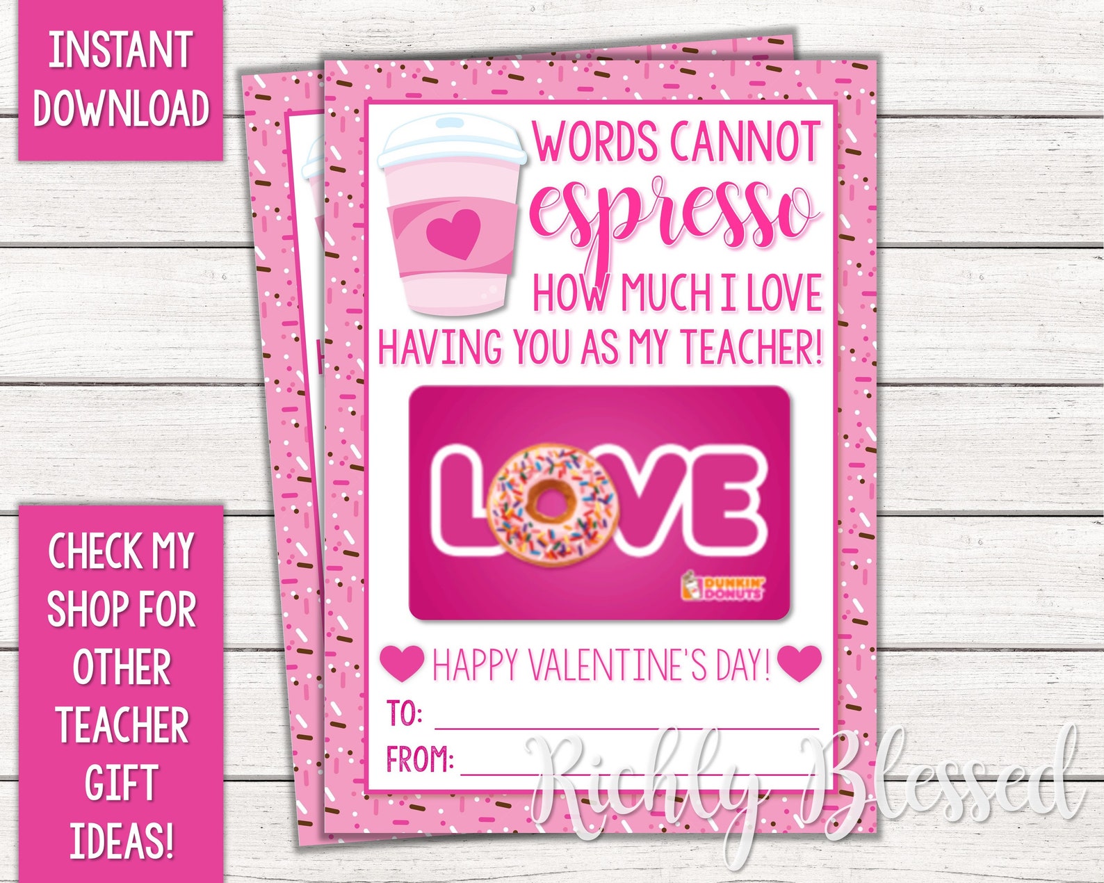 INSTANT DOWNLOAD Dunkin Donuts Inspired Valentine's Day Etsy