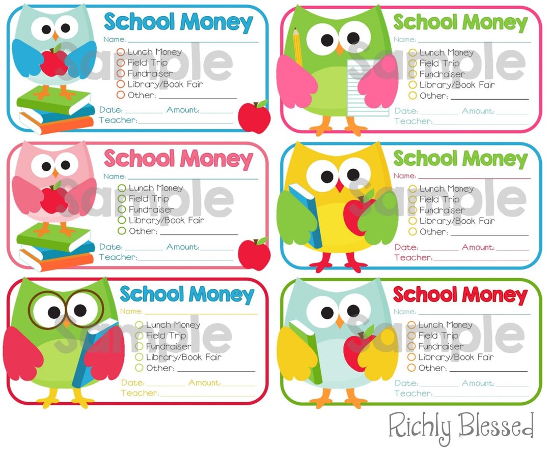 INSTANT DOWNLOAD School Money Printable Envelope Stickers Labels