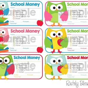 INSTANT DOWNLOAD School Money Printable Envelope Stickers Labels Teacher Notes School Organization Digital File
