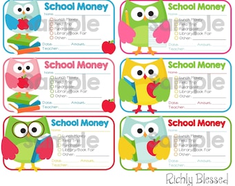 INSTANT DOWNLOAD School Money Printable Envelope Stickers Labels Teacher Notes School Organization Digital File