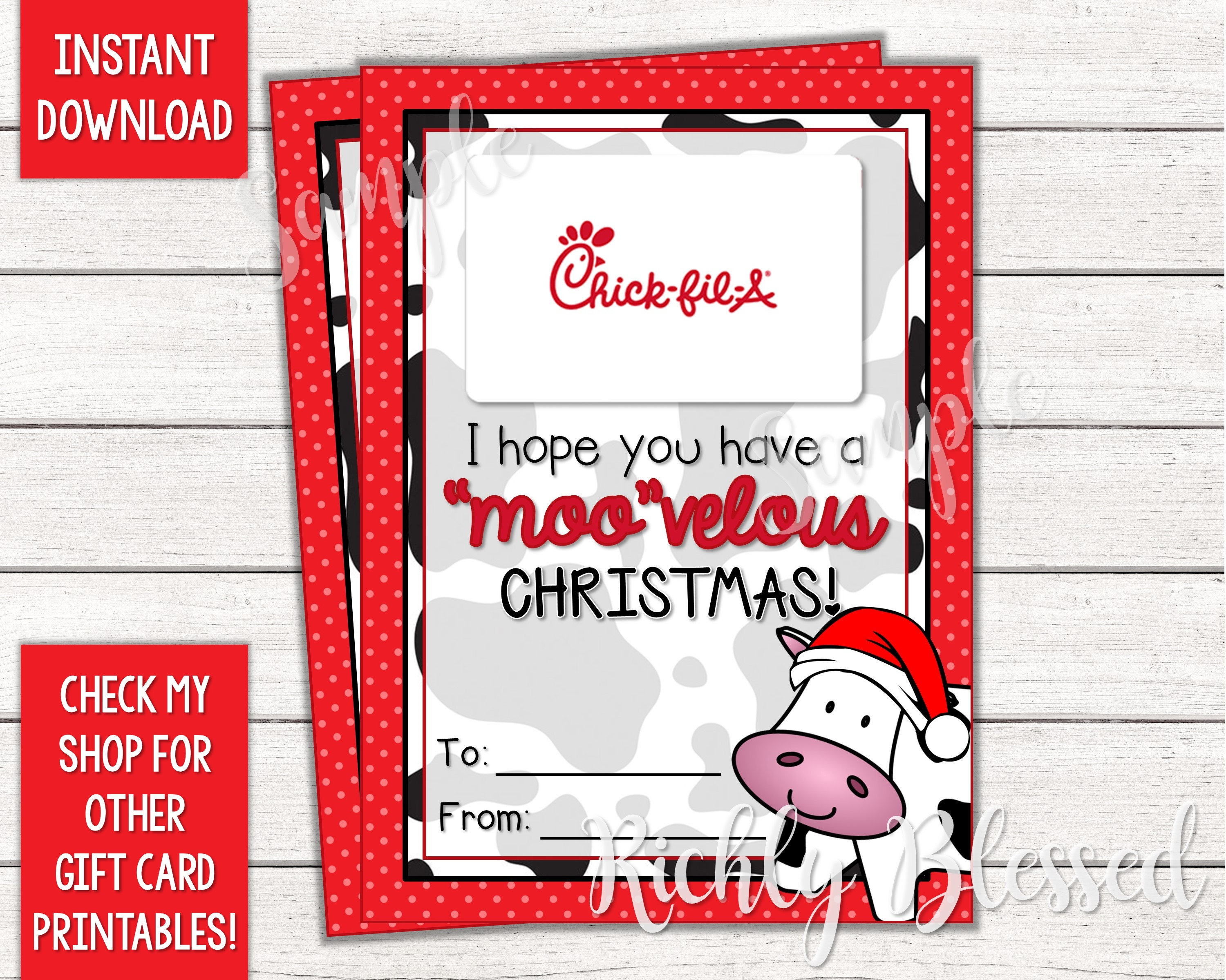 INSTANT DOWNLOAD Chick-fil-A Gift Card Christmas Card ...