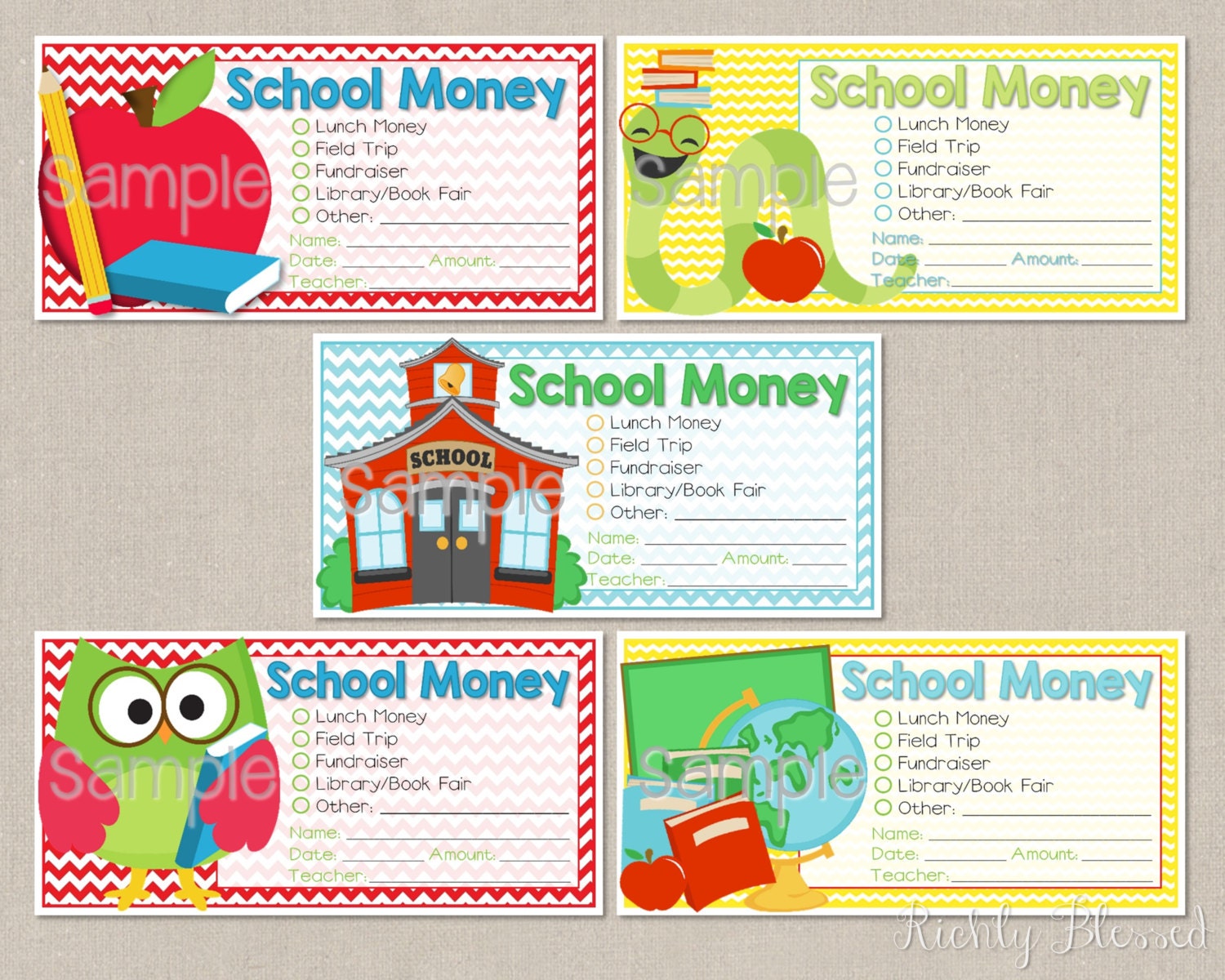 Money from home envelopes & student id labels