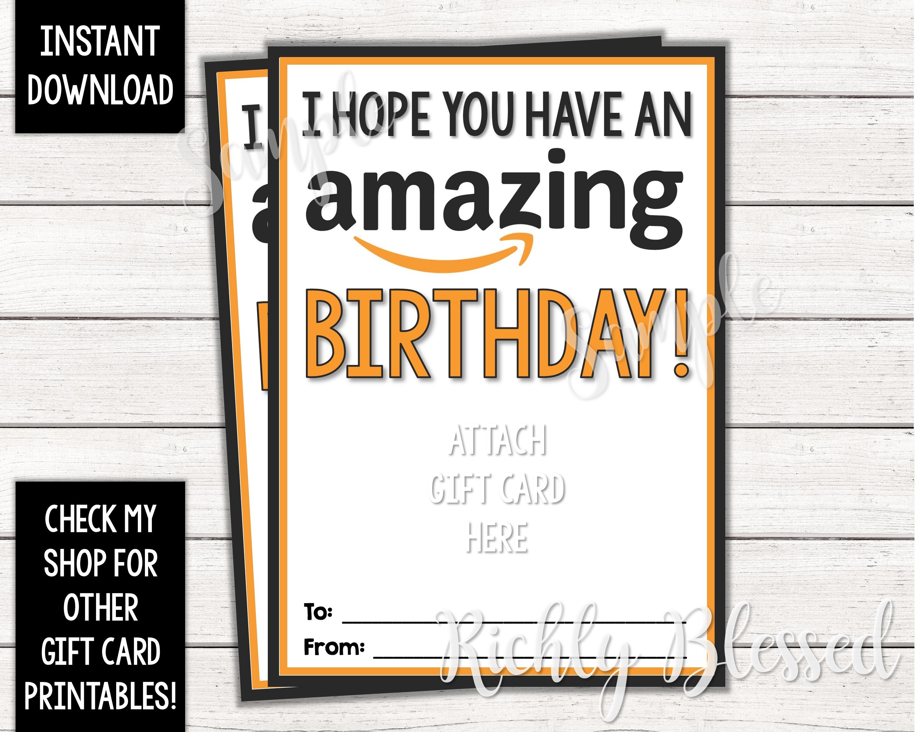 INSTANT DOWNLOAD Amazon Gift Card Birthday Card Holder Gift Etsy
