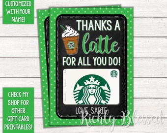 Starbucks Teacher Appreciation Week Gift, Teacher Thank You Note, End of the Year Gift 5x7 Gift Card Personalized DIY Printable Card
