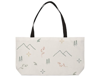 Minimalist Mountain Weekender Tote, Nature Print Travel Bag (24" x 13")