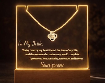 Love Knot Necklace for Bride, Grooms Wedding Gift, Acrylic Keepsake (LED Base)