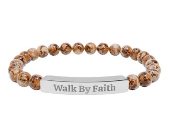 Natural Stone Stretch Bar Bracelet, Faith and Inspiration