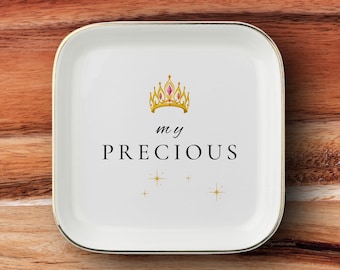 My Precious Jewelry Dish, Crown Ring Holder, Gold Trim Ceramic Tray