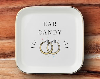 Ear Candy Jewelry Dish, Ceramic Earring Holder, Sparkle Hoop Design (4.5-inch)